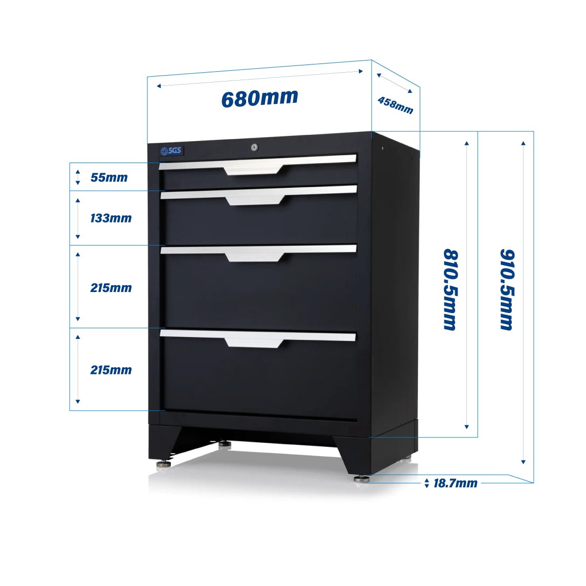 SGS 4 Drawer Floor Cabinet for Modular Garage Storage | Worktop Sold Separately